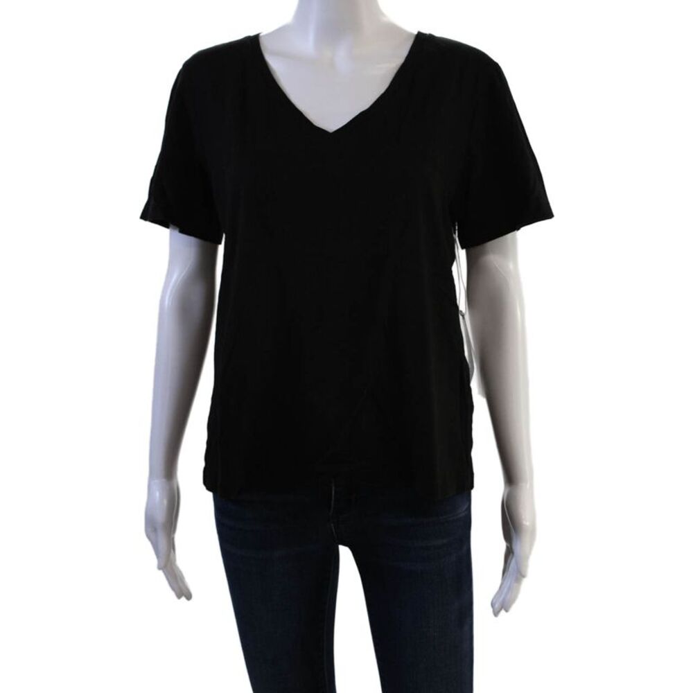 Stateside Womens Basic Black T-Shirt V-Neck Short Sleeve Supima Cotton Size L